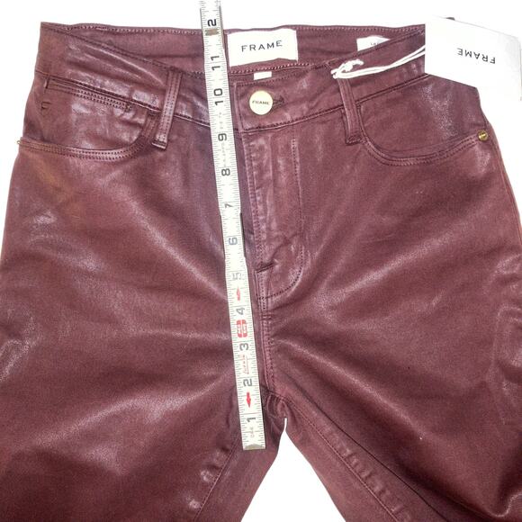NWT Frame Le High Skinny High Rise Coated Jeans in Bordeaux-size 25 - Picture 8 of 13